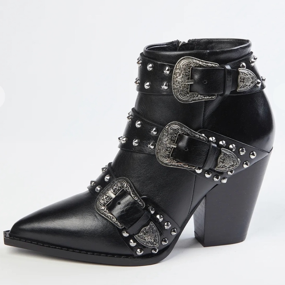 The Kooples 100% calfskin leather western inspired black booties in size 39